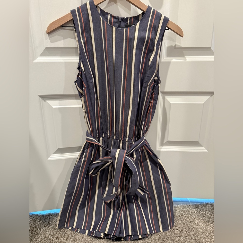 Striped Sleeveless Romper with Belt